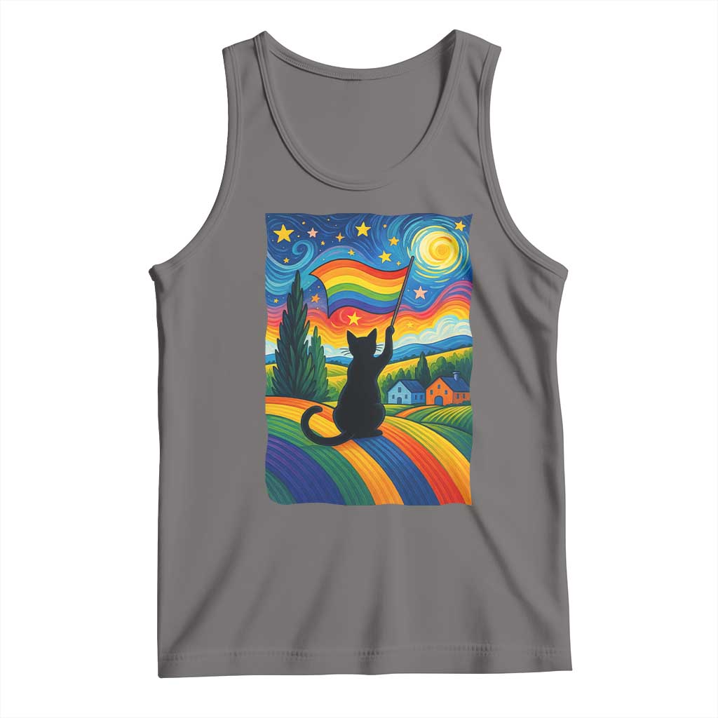 Whimsical Black Cat Pride Flag Tank Top Colorful LGBTQ Rainbow - Wonder Print Shop