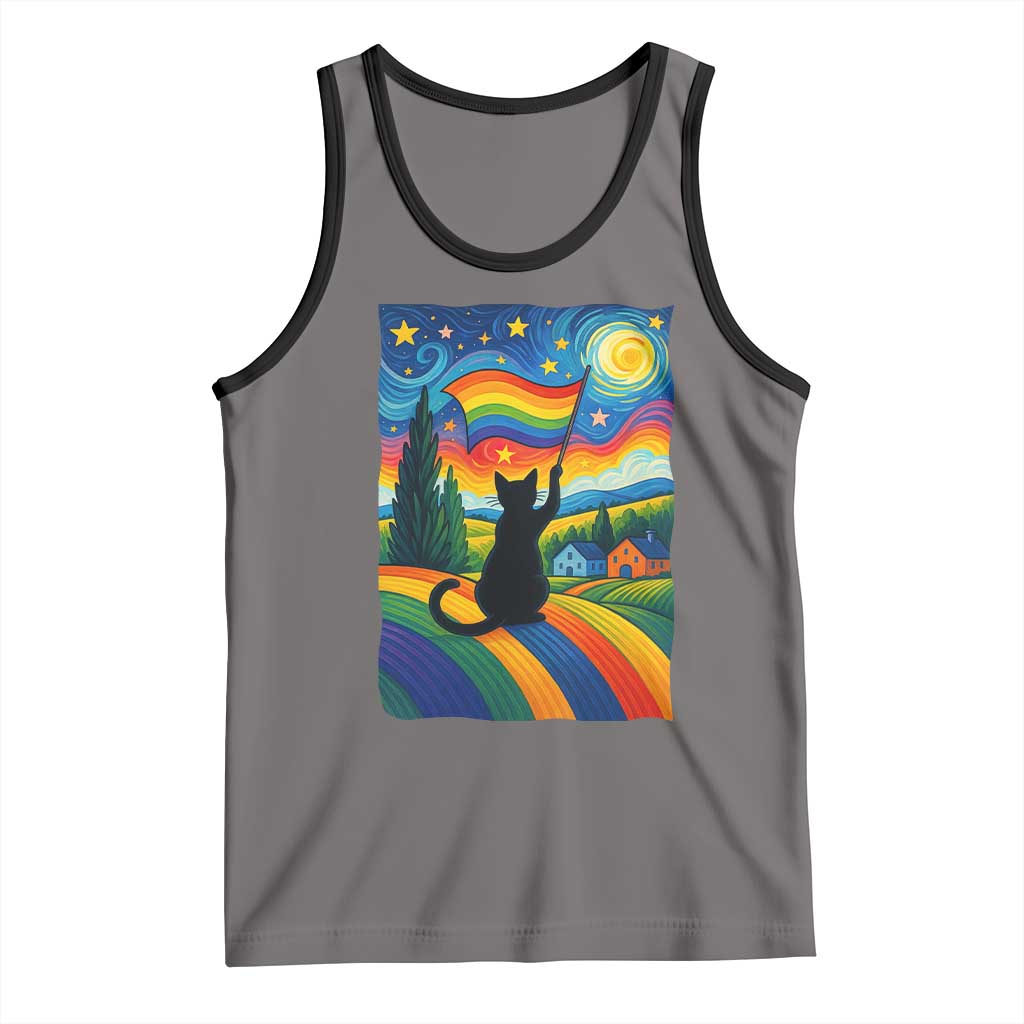 Whimsical Black Cat Pride Flag Tank Top Colorful LGBTQ Rainbow - Wonder Print Shop