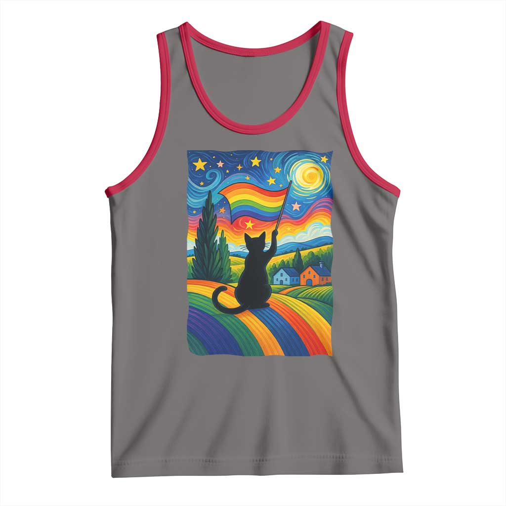 Whimsical Black Cat Pride Flag Tank Top Colorful LGBTQ Rainbow - Wonder Print Shop