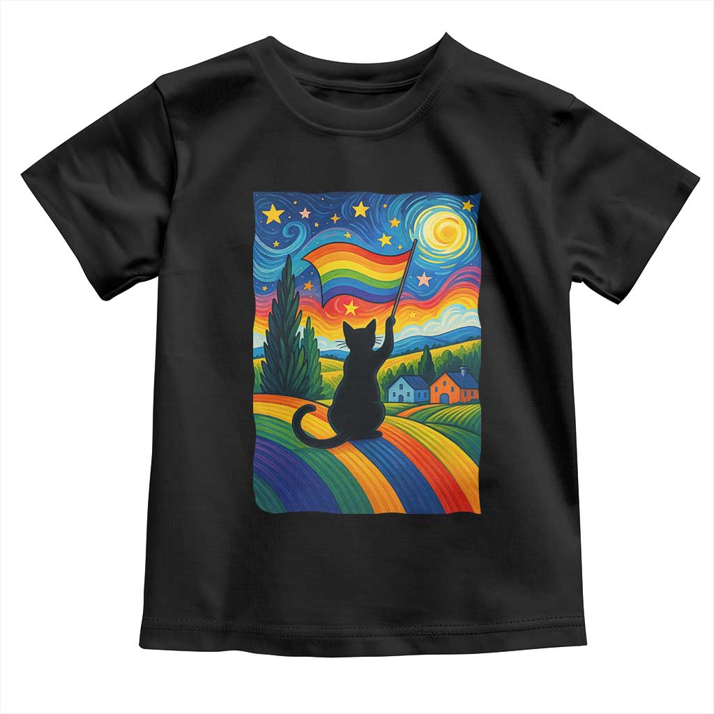 Whimsical Black Cat Pride Flag Toddler T Shirt Colorful LGBTQ Rainbow - Wonder Print Shop