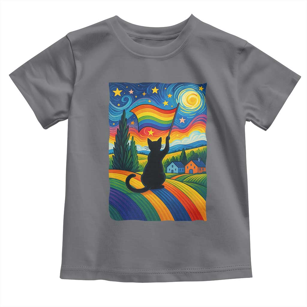 Whimsical Black Cat Pride Flag Toddler T Shirt Colorful LGBTQ Rainbow - Wonder Print Shop
