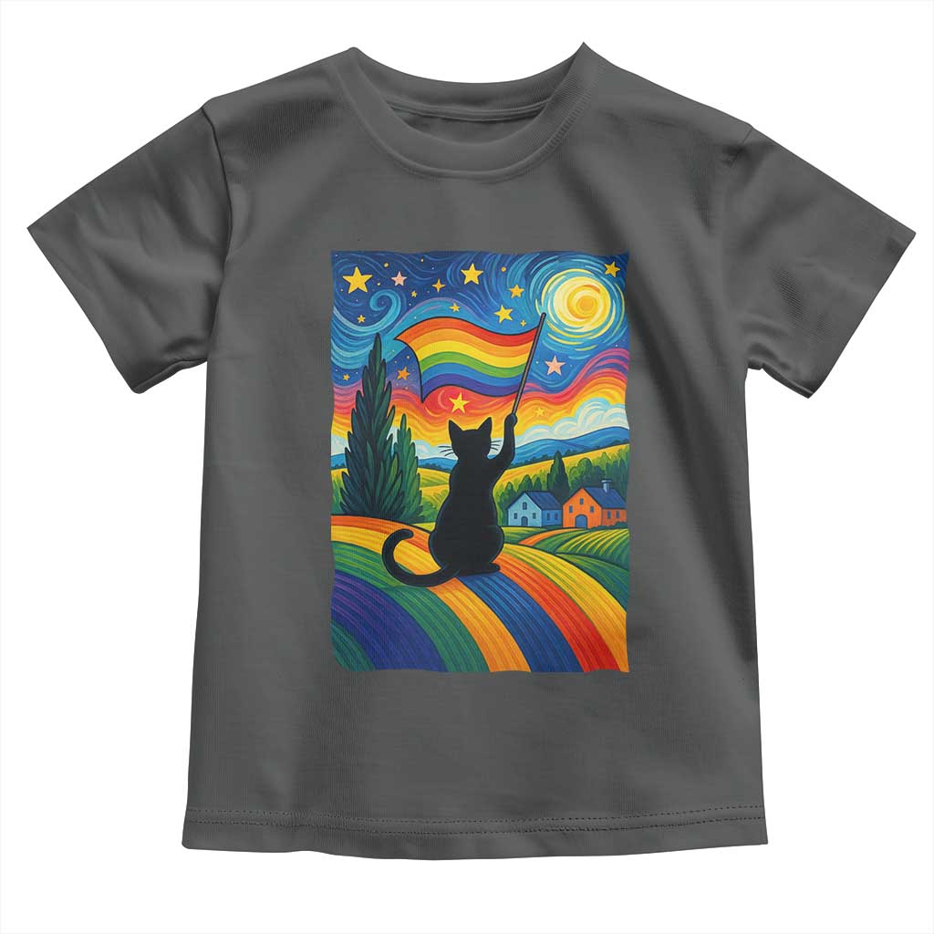 Whimsical Black Cat Pride Flag Toddler T Shirt Colorful LGBTQ Rainbow - Wonder Print Shop