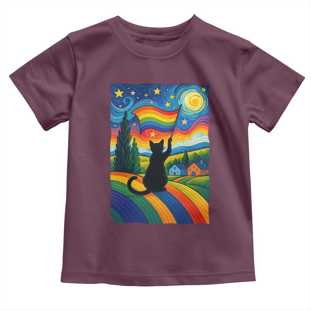 Whimsical Black Cat Pride Flag Toddler T Shirt Colorful LGBTQ Rainbow - Wonder Print Shop