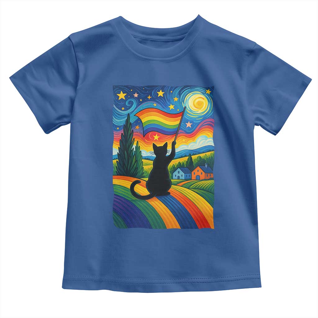 Whimsical Black Cat Pride Flag Toddler T Shirt Colorful LGBTQ Rainbow - Wonder Print Shop