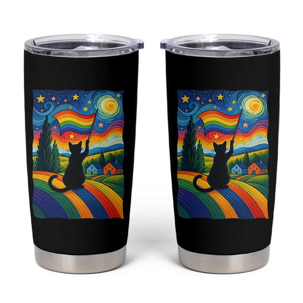 Whimsical Black Cat Pride Flag Tumbler Cup Colorful LGBTQ Rainbow - Wonder Print Shop