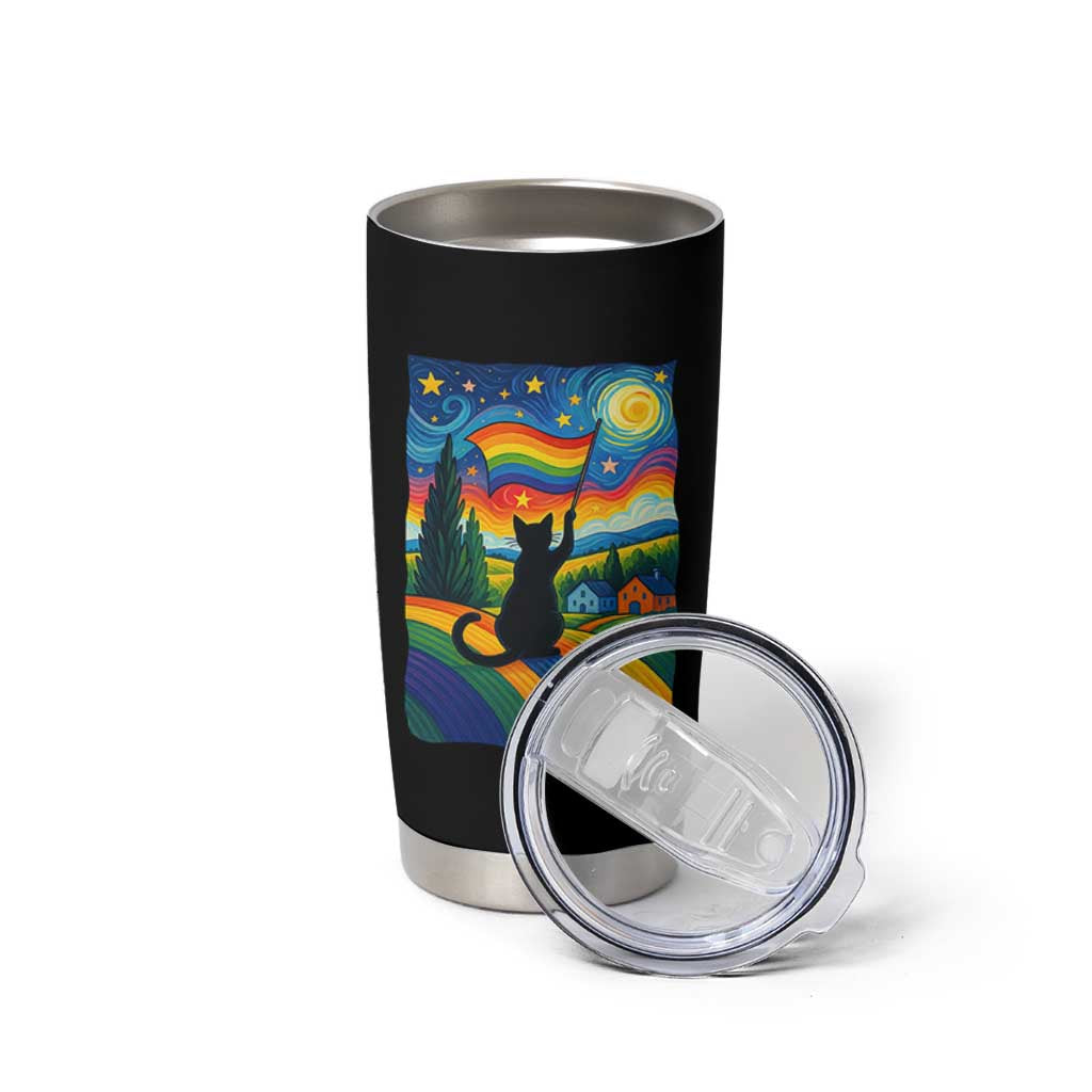 Whimsical Black Cat Pride Flag Tumbler Cup Colorful LGBTQ Rainbow - Wonder Print Shop