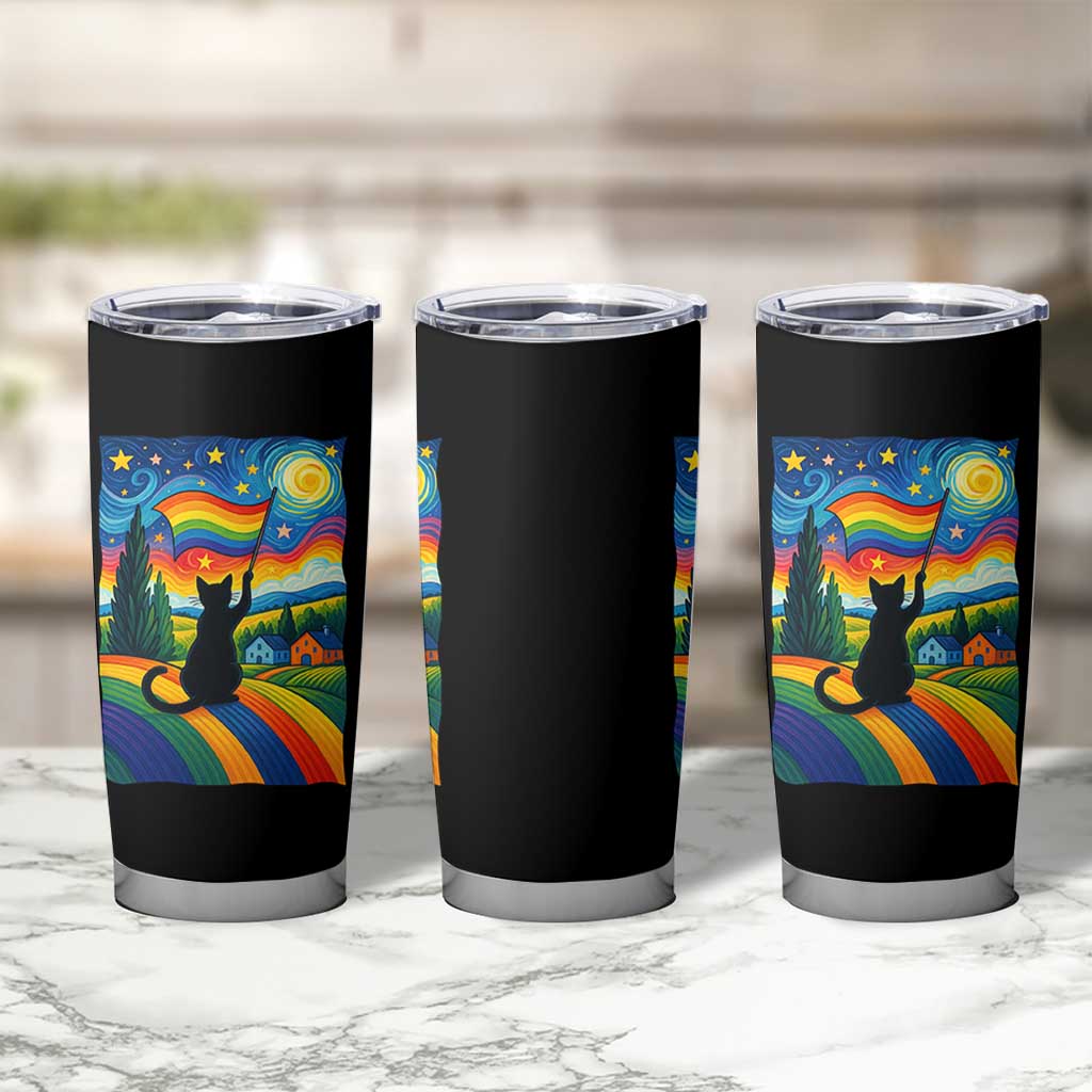 Whimsical Black Cat Pride Flag Tumbler Cup Colorful LGBTQ Rainbow - Wonder Print Shop
