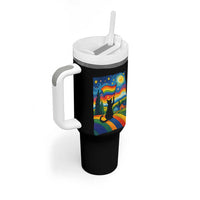 Whimsical Black Cat Pride Flag Tumbler With Handle Colorful LGBTQ Rainbow - Wonder Print Shop