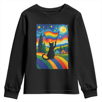 Whimsical Black Cat Pride Flag Youth Sweatshirt Colorful LGBTQ Rainbow - Wonder Print Shop