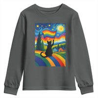 Whimsical Black Cat Pride Flag Youth Sweatshirt Colorful LGBTQ Rainbow - Wonder Print Shop