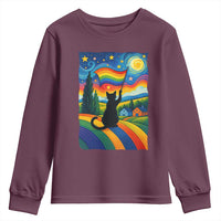 Whimsical Black Cat Pride Flag Youth Sweatshirt Colorful LGBTQ Rainbow - Wonder Print Shop