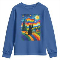 Whimsical Black Cat Pride Flag Youth Sweatshirt Colorful LGBTQ Rainbow - Wonder Print Shop