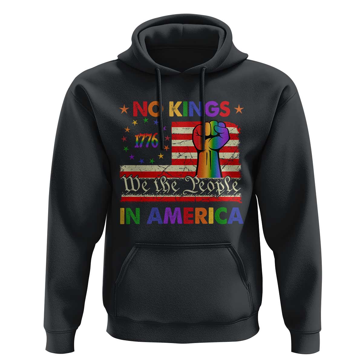 No Kings In America Rainbow Flag Hoodie - Wonder Print Shop