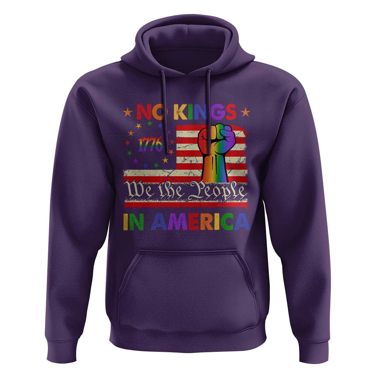 No Kings In America Rainbow Flag Hoodie - Wonder Print Shop