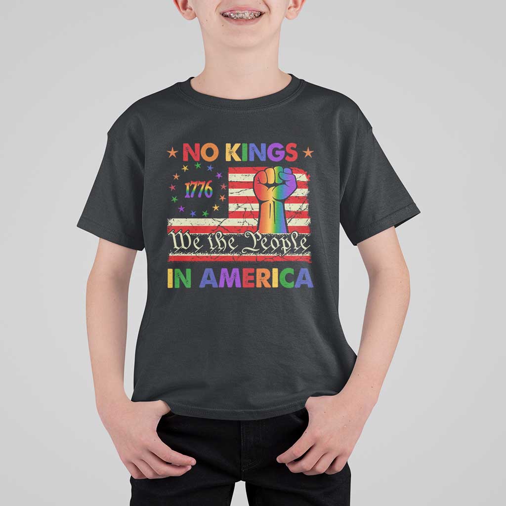 No Kings In America Rainbow Flag T Shirt For Kid - Wonder Print Shop