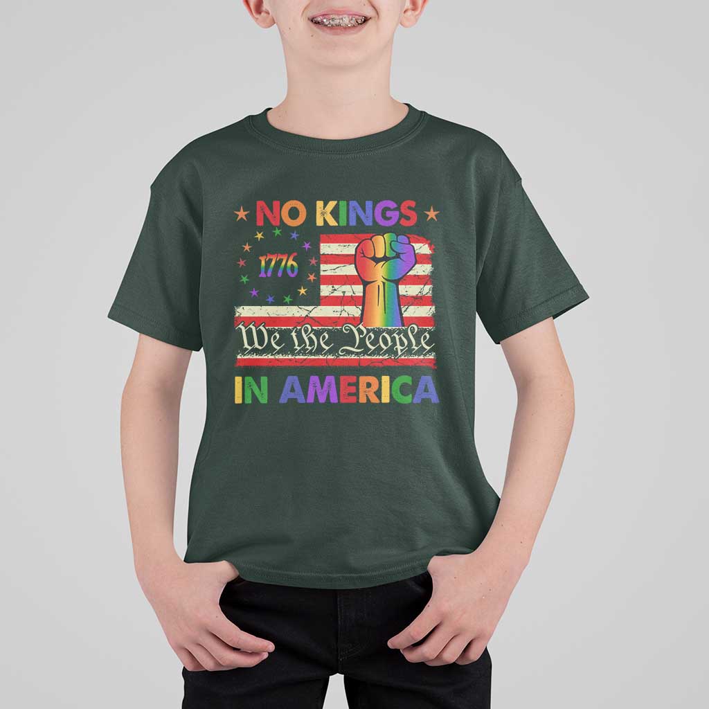 No Kings In America Rainbow Flag T Shirt For Kid - Wonder Print Shop