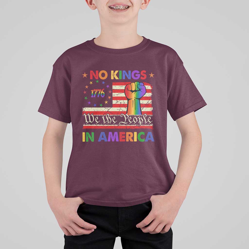 No Kings In America Rainbow Flag T Shirt For Kid - Wonder Print Shop