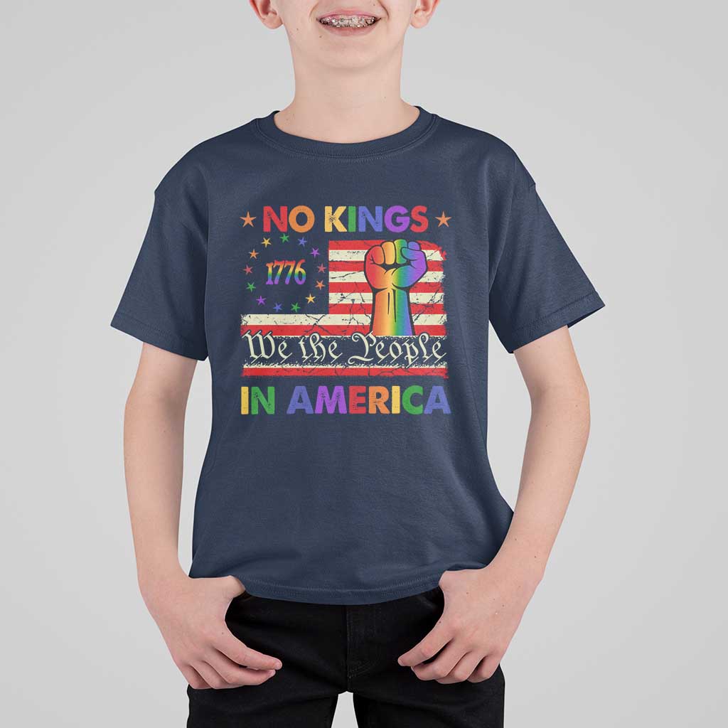 No Kings In America Rainbow Flag T Shirt For Kid - Wonder Print Shop