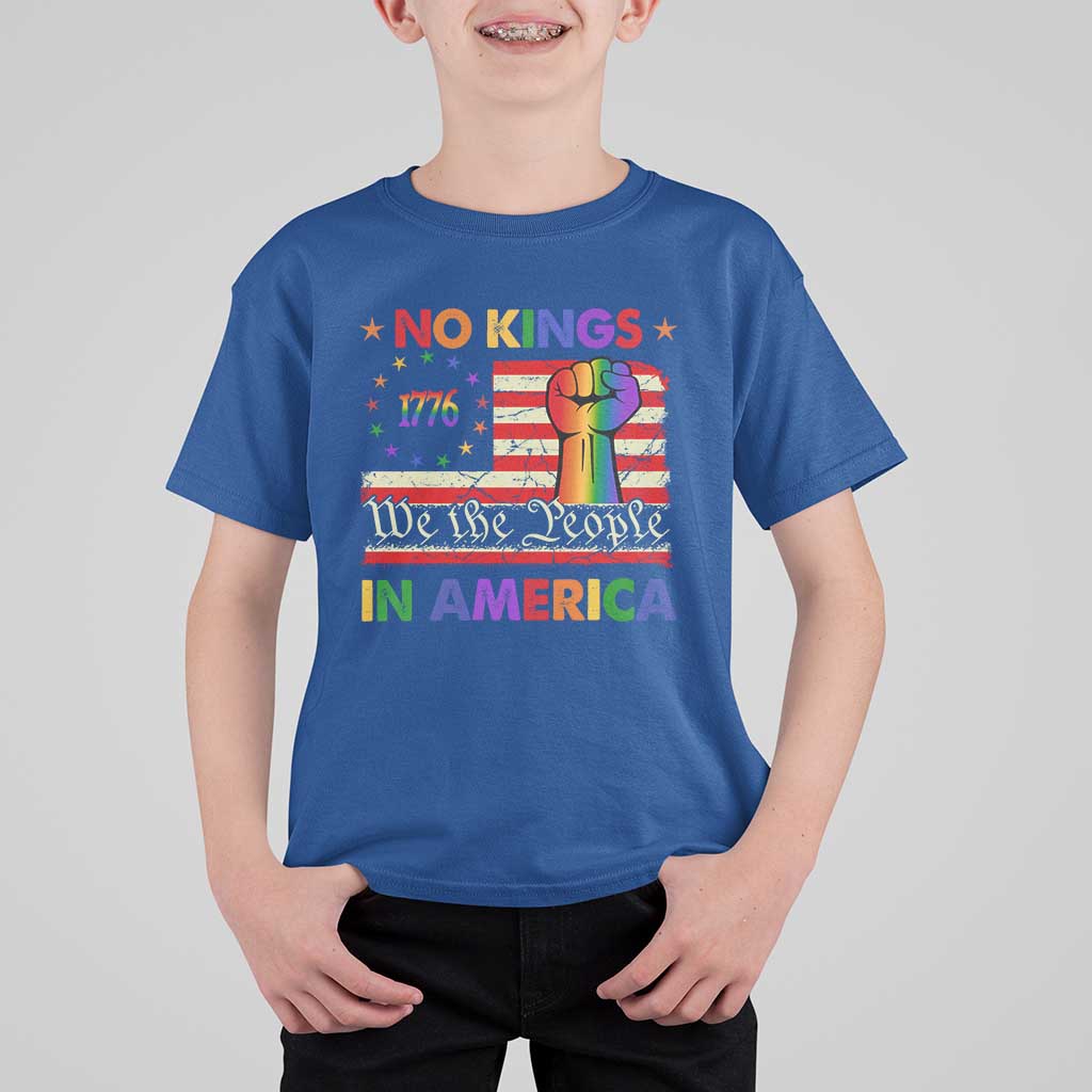 No Kings In America Rainbow Flag T Shirt For Kid - Wonder Print Shop