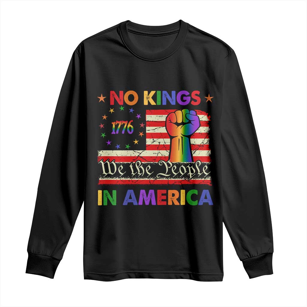 No Kings In America Rainbow Flag Long Sleeve Shirt - Wonder Print Shop
