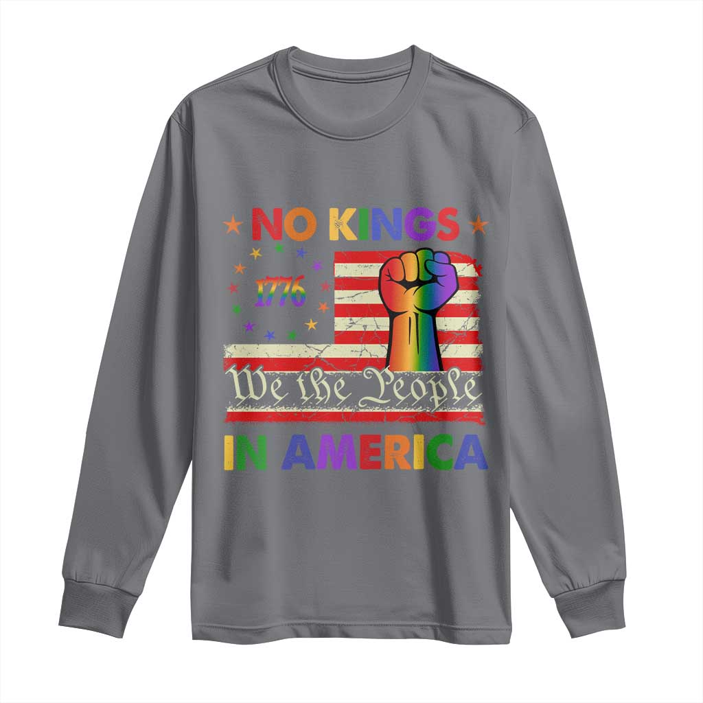 No Kings In America Rainbow Flag Long Sleeve Shirt - Wonder Print Shop