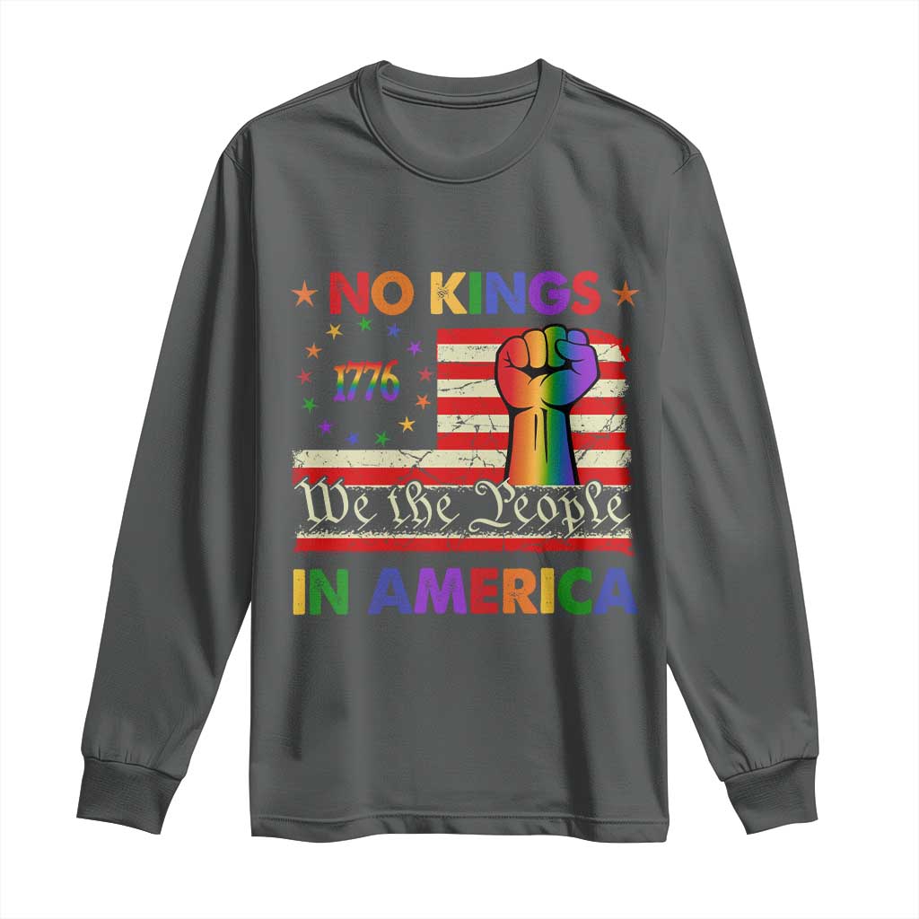 No Kings In America Rainbow Flag Long Sleeve Shirt - Wonder Print Shop