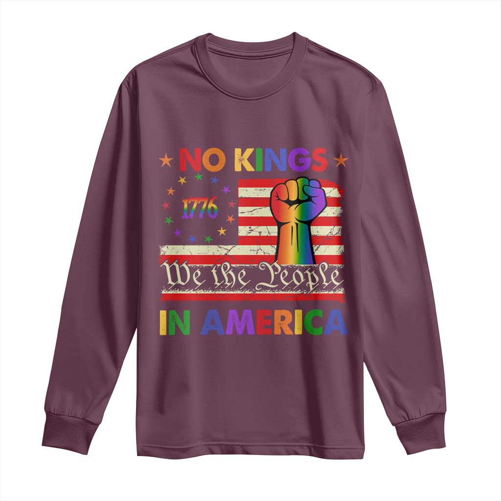 No Kings In America Rainbow Flag Long Sleeve Shirt - Wonder Print Shop