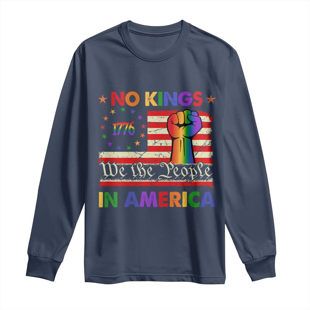 No Kings In America Rainbow Flag Long Sleeve Shirt - Wonder Print Shop