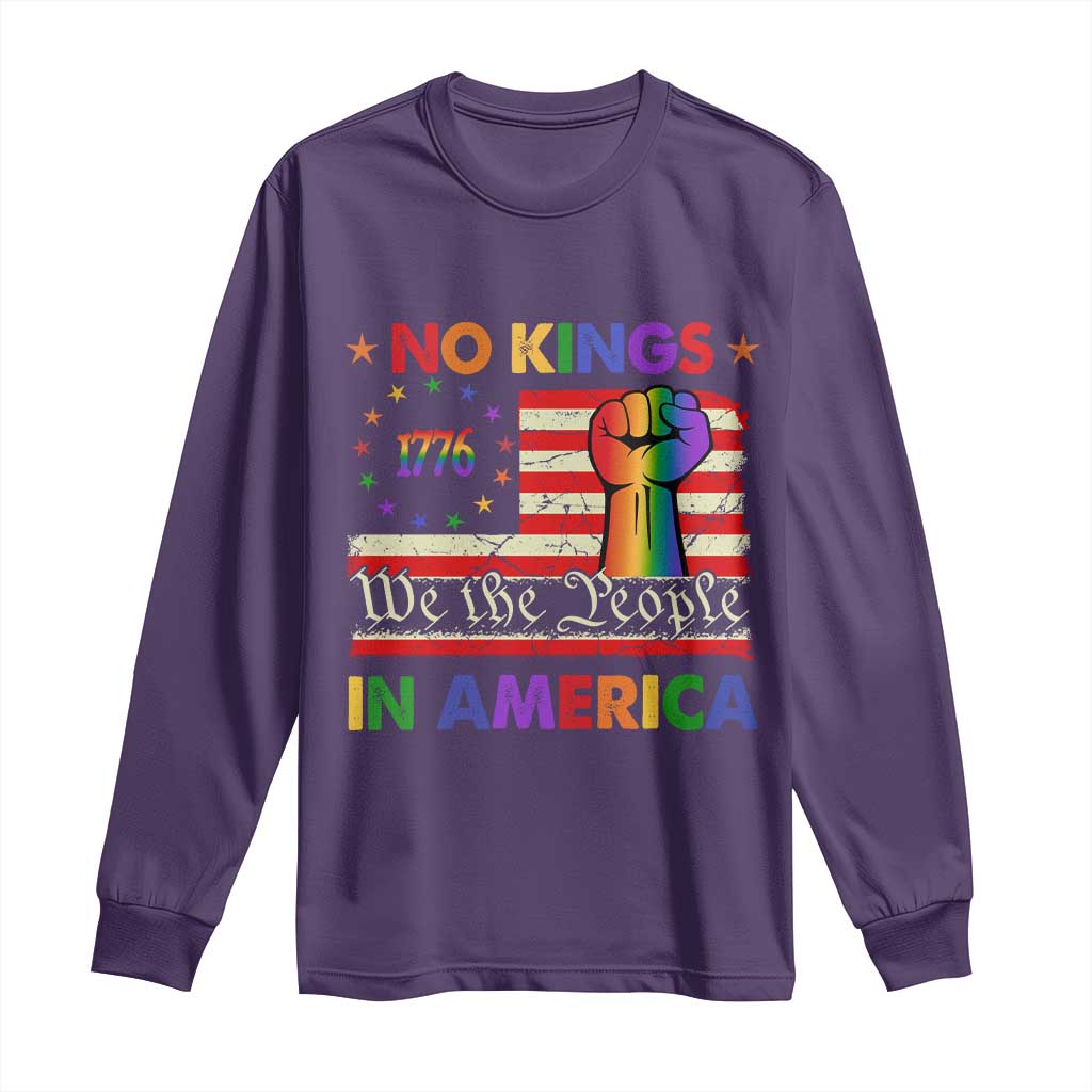 No Kings In America Rainbow Flag Long Sleeve Shirt - Wonder Print Shop