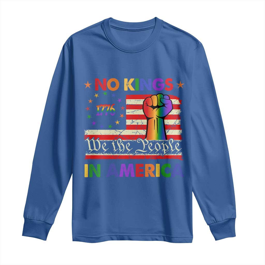 No Kings In America Rainbow Flag Long Sleeve Shirt - Wonder Print Shop