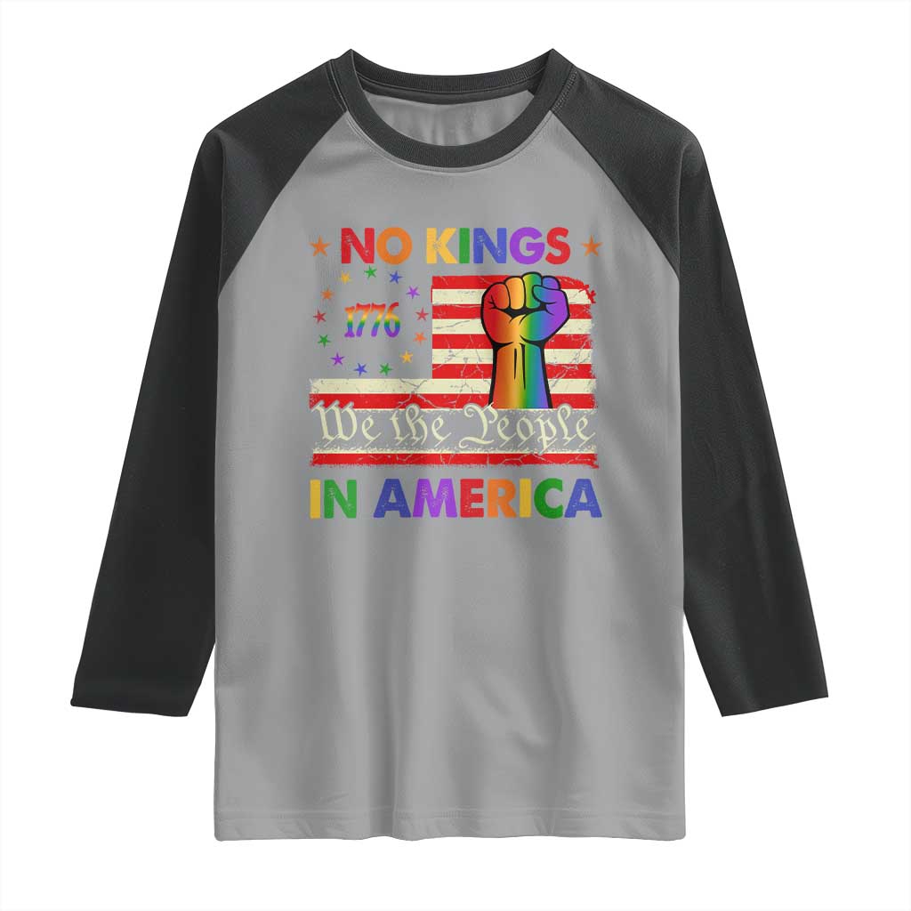 No Kings In America Rainbow Flag Raglan Shirt - Wonder Print Shop