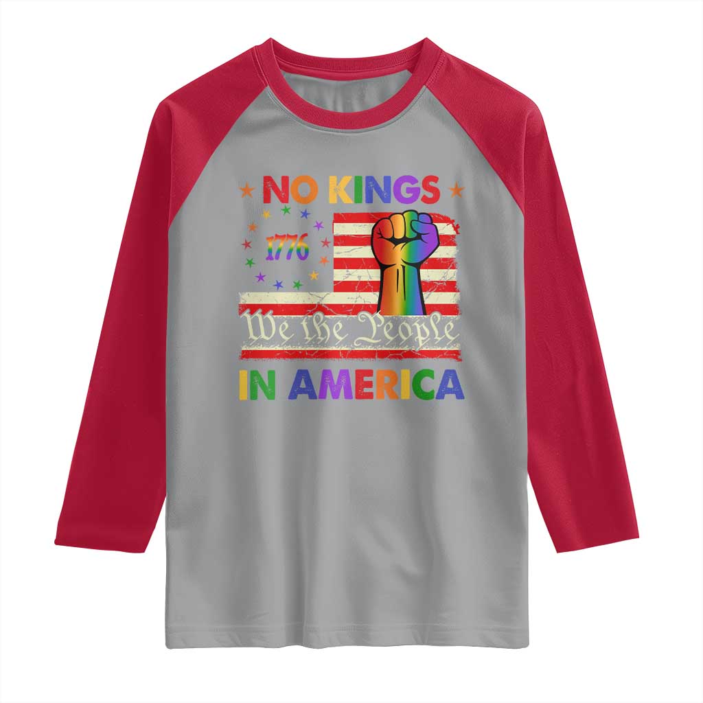 No Kings In America Rainbow Flag Raglan Shirt - Wonder Print Shop