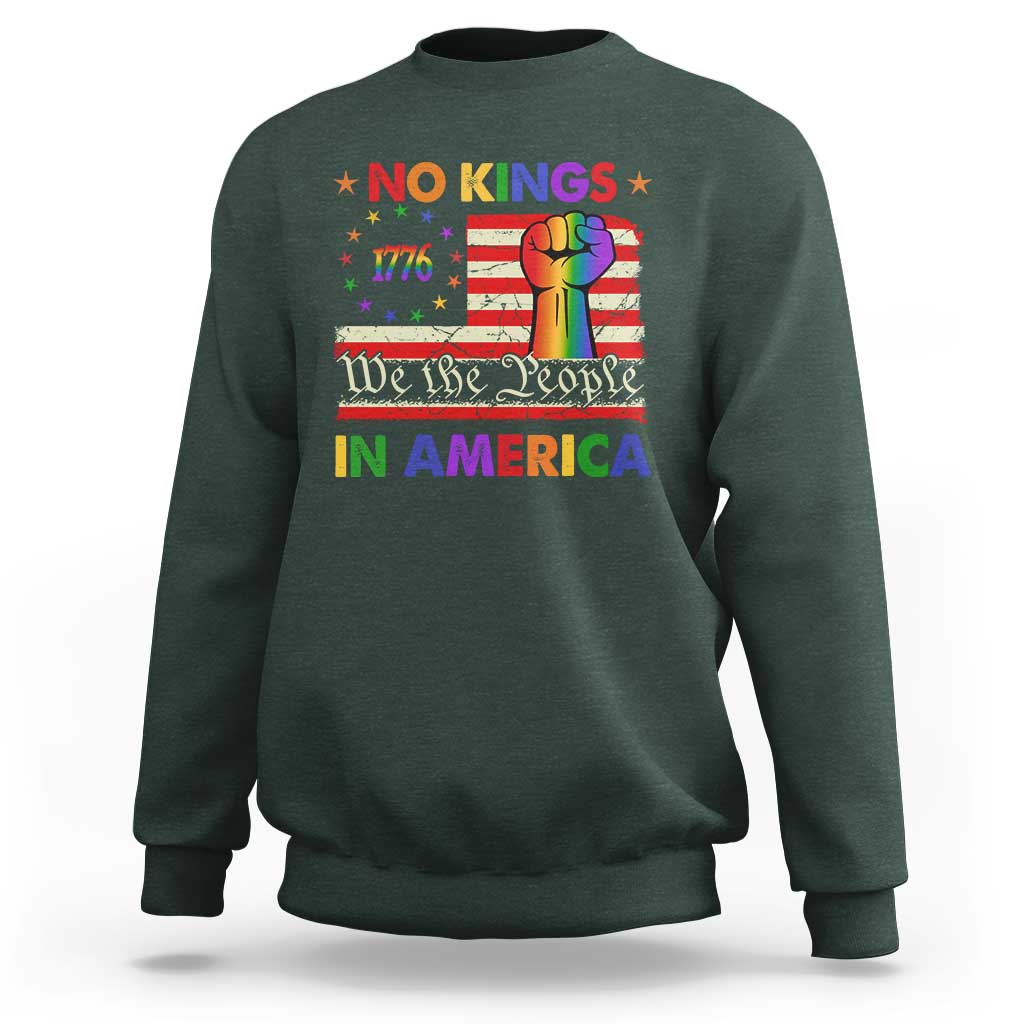 No Kings In America Rainbow Flag Sweatshirt - Wonder Print Shop