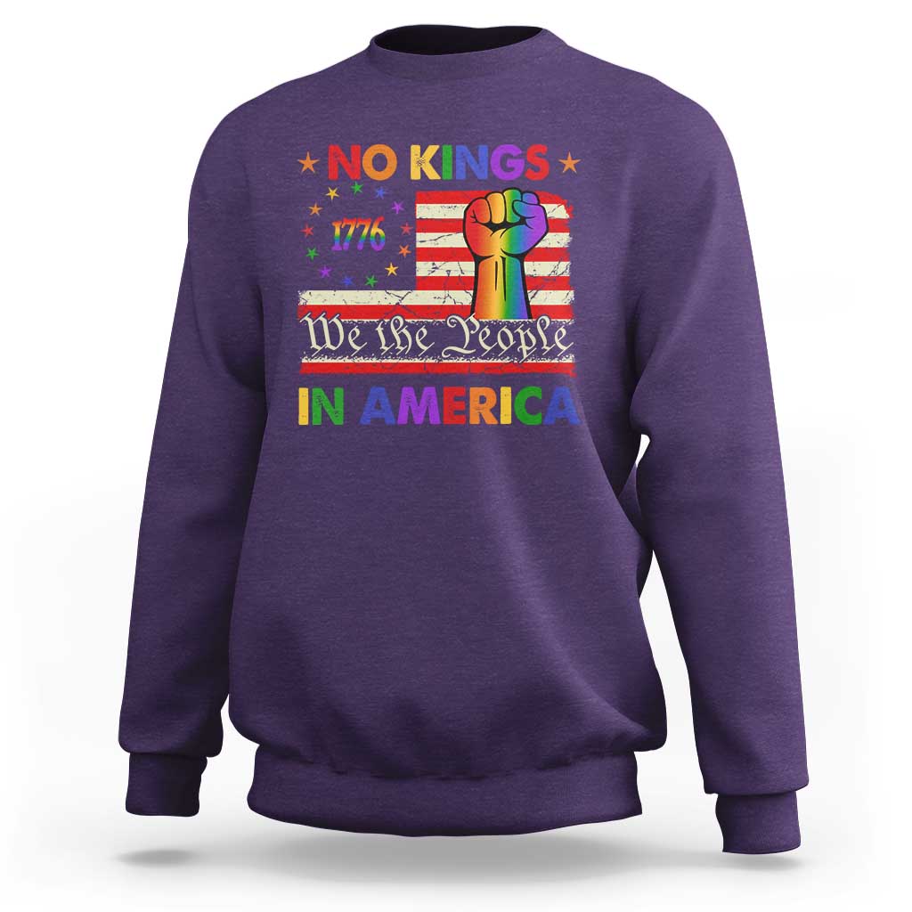 No Kings In America Rainbow Flag Sweatshirt - Wonder Print Shop