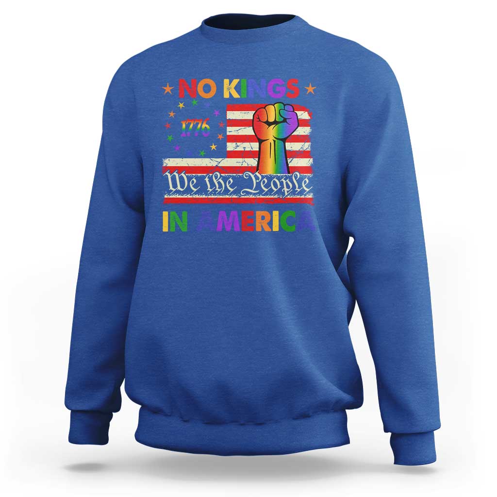 No Kings In America Rainbow Flag Sweatshirt - Wonder Print Shop
