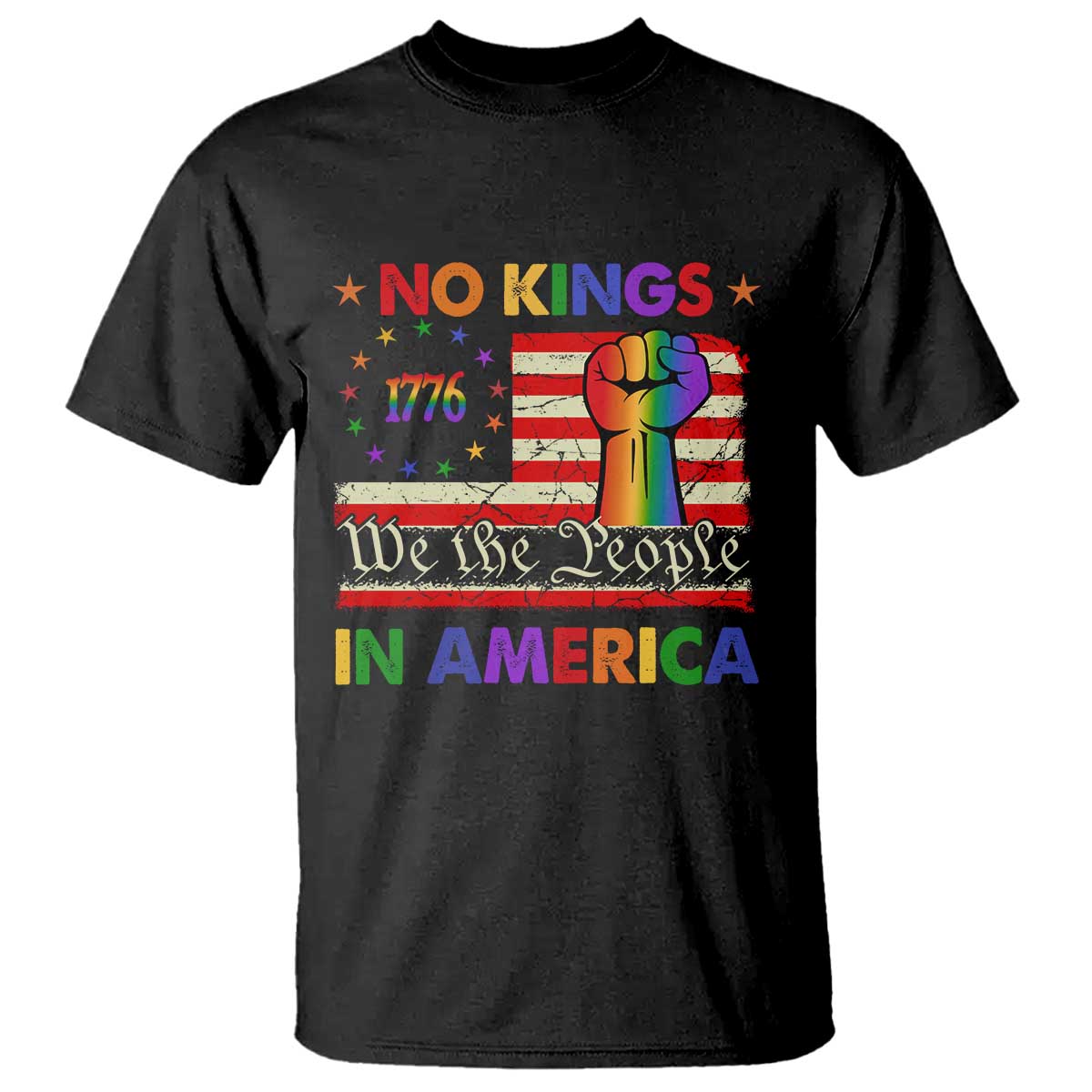 No Kings In America Rainbow Flag T Shirt - Wonder Print Shop