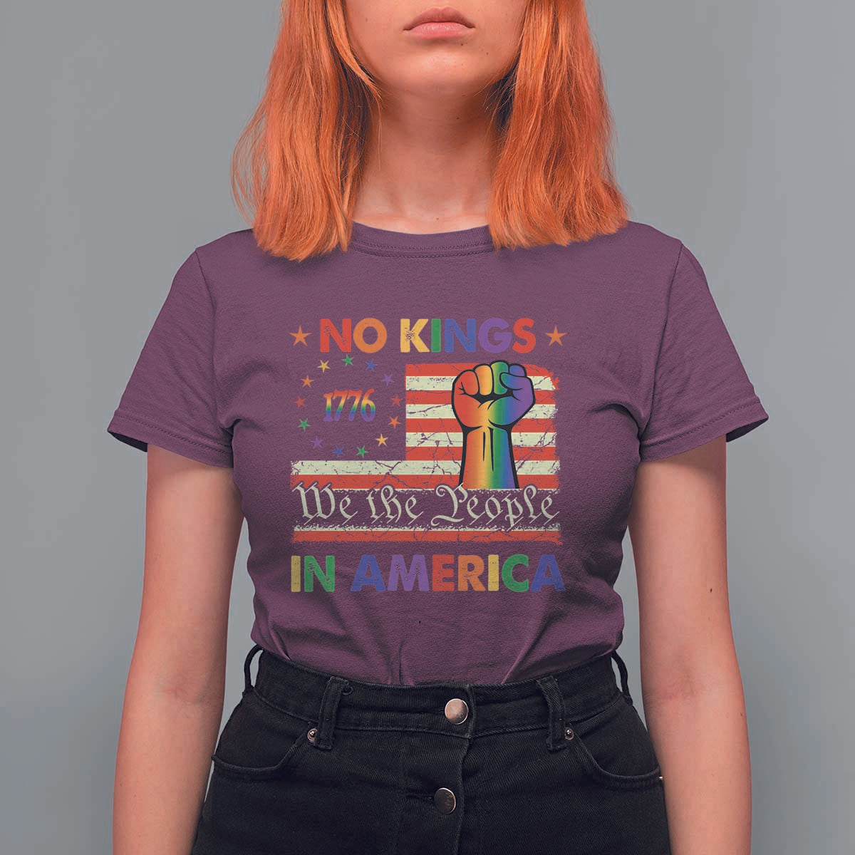 No Kings In America Rainbow Flag T Shirt For Women - Wonder Print Shop