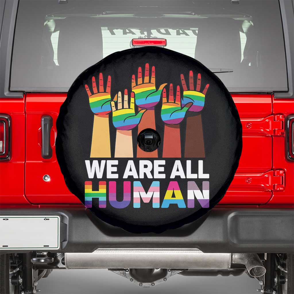 We Are All Human Rainbow Hands Spare Tire Cover LGBTQ+ Unity Equality Pride Month - Wonder Print Shop