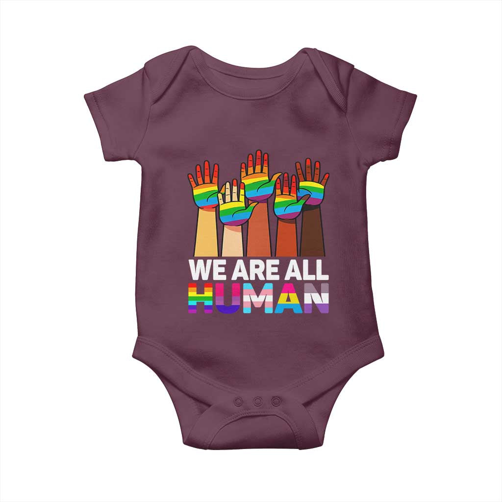 We Are All Human Rainbow Hands Baby Onesie LGBTQ+ Unity Equality Pride Month - Wonder Print Shop
