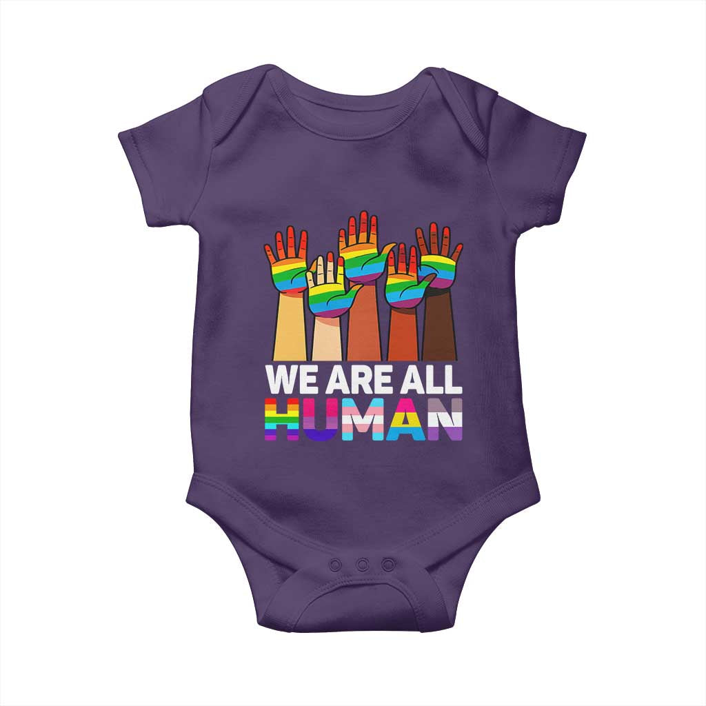 We Are All Human Rainbow Hands Baby Onesie LGBTQ+ Unity Equality Pride Month - Wonder Print Shop