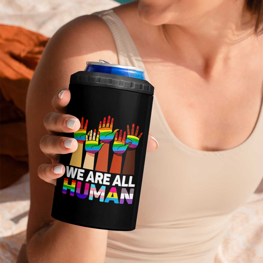 We Are All Human Rainbow Hands 4 in 1 Can Cooler Tumbler LGBTQ+ Unity Equality Pride Month - Wonder Print Shop