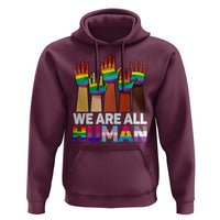 We Are All Human Rainbow Hands Hoodie LGBTQ+ Unity Equality Pride Month - Wonder Print Shop