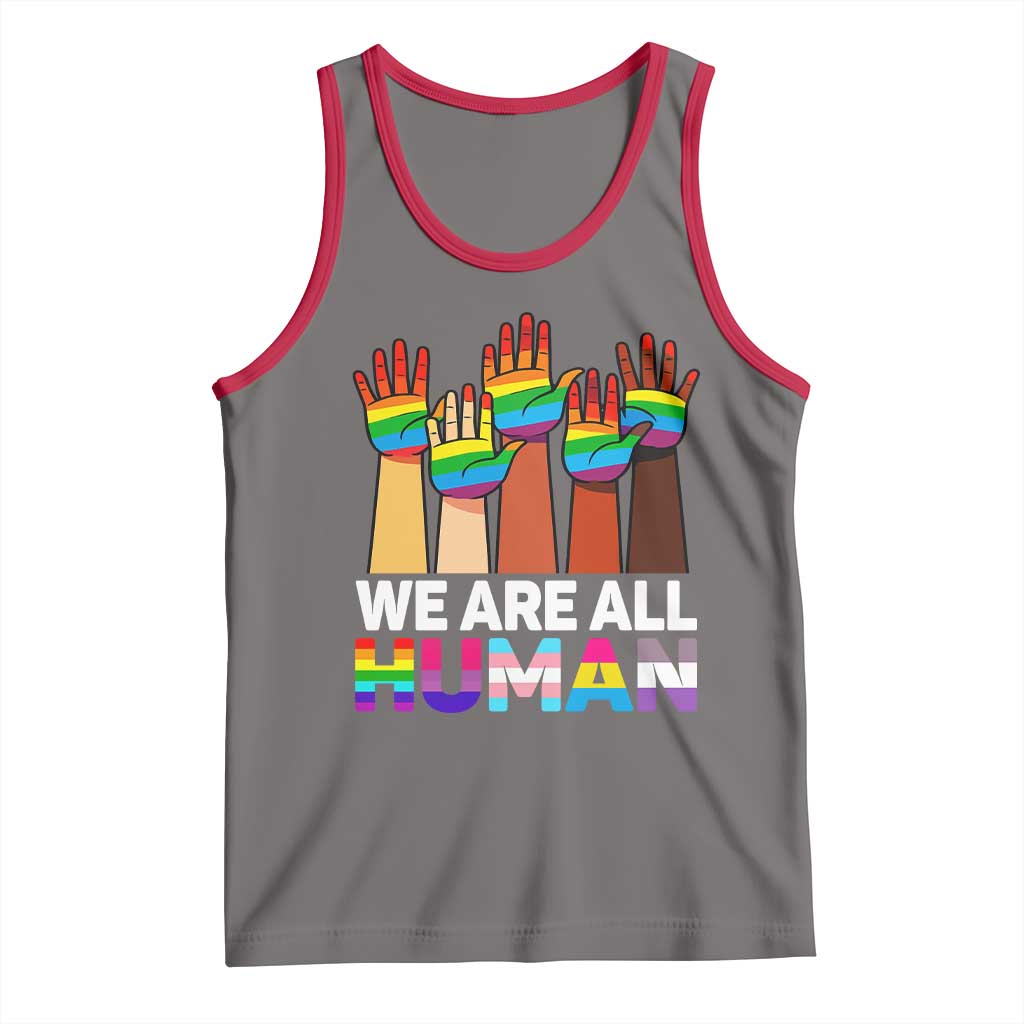 We Are All Human Rainbow Hands Tank Top LGBTQ+ Unity Equality Pride Month - Wonder Print Shop