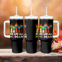 We Are All Human Rainbow Hands Tumbler With Handle LGBTQ+ Unity Equality Pride Month - Wonder Print Shop