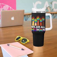 We Are All Human Rainbow Hands Tumbler With Handle LGBTQ+ Unity Equality Pride Month - Wonder Print Shop