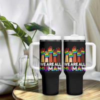 We Are All Human Rainbow Hands Tumbler With Handle LGBTQ+ Unity Equality Pride Month - Wonder Print Shop