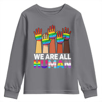 We Are All Human Rainbow Hands Youth Sweatshirt LGBTQ+ Unity Equality Pride Month - Wonder Print Shop