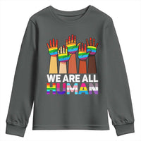 We Are All Human Rainbow Hands Youth Sweatshirt LGBTQ+ Unity Equality Pride Month - Wonder Print Shop