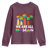 We Are All Human Rainbow Hands Youth Sweatshirt LGBTQ+ Unity Equality Pride Month - Wonder Print Shop