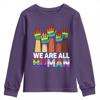We Are All Human Rainbow Hands Youth Sweatshirt LGBTQ+ Unity Equality Pride Month - Wonder Print Shop